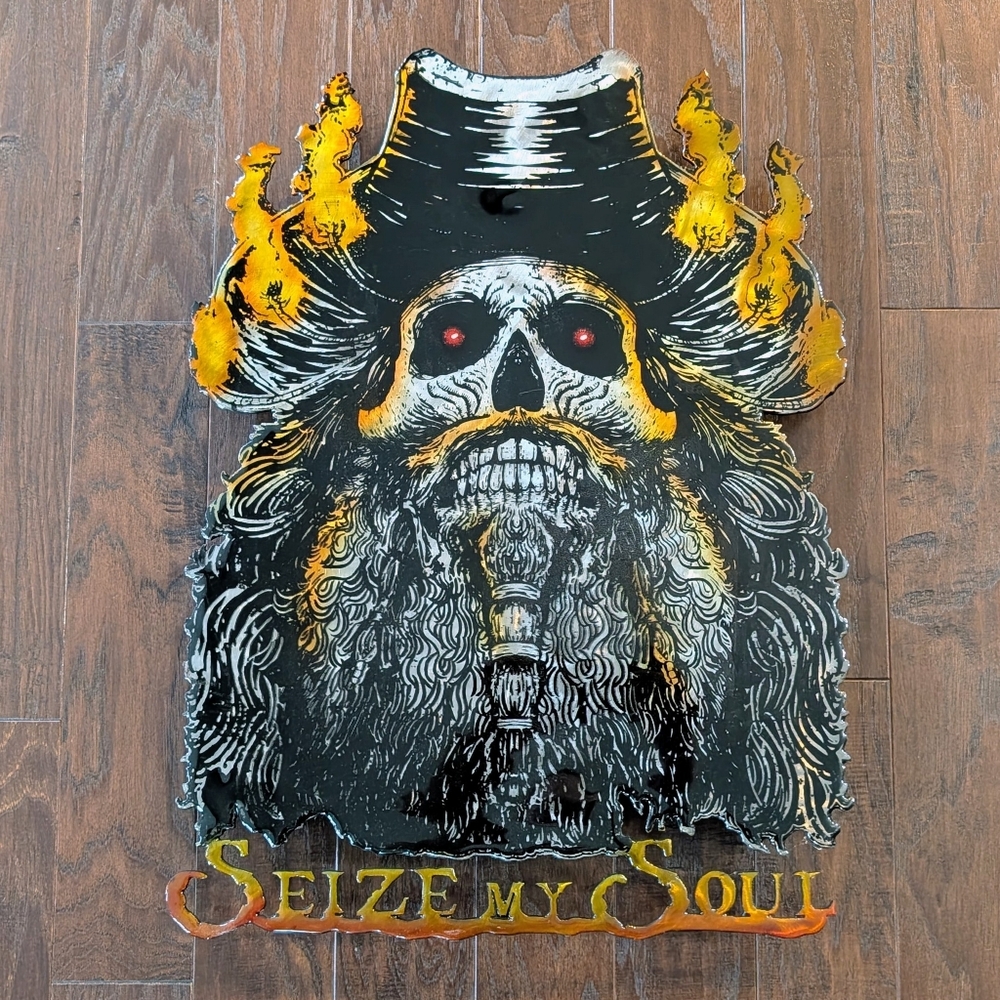 Handcrafted Black Beard Pirate Skull Molten Metal Wall Art From Nine Line